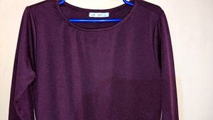 Vintage 80s Women Burgundy Dress