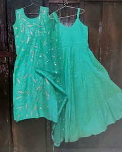 Sea Green Glass Work Embroidery Pretty Dress