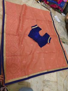 Peach Saree with Blue Blouse 💕