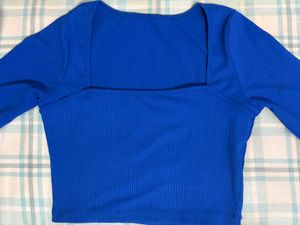 Blue Ribbed Long Sleeve Top