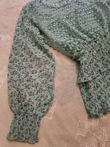 Green Floral Ruffle Beutiful Top