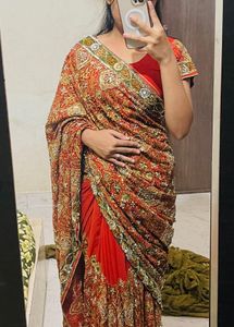 Orange Embellished Saree