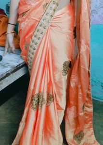 Women Orange Embroidery Saree🧡