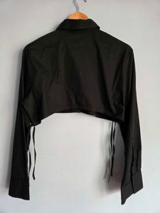 Black Cotton Cropped Top H&amp;M side tie
