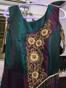 Embroidered Emerald & Purple Dress