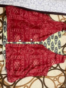 Red & Green reversible Cotton Ethnic Jacket/shrug