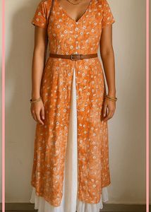 Floral Print Orange Dress