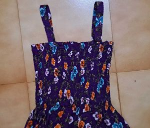 Purple Floral Print Midi Dress