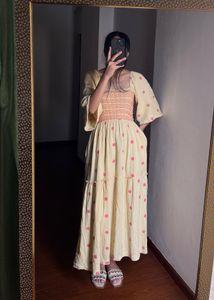 Yellow Embroidered Square neck Maxi Dress