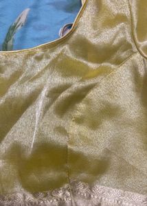 Lemon Yellow Gold Tissue Blouse With Zari Design