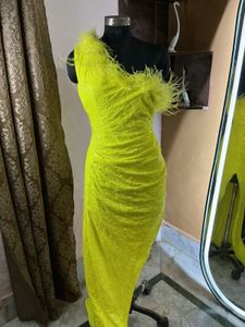 Sparkling Yellow Feather Dress