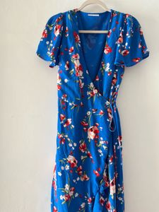 Floral V-Neck Ruffle Midi Wrap Dress