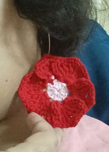 Red N Pink Crochet Flower Earrings