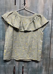 Rio Printed Button Down Top With Ruffles