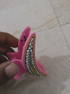 Pink Rhinestone Hair Claw Clip