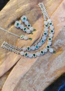 Emerald &amp; Diamond Jewelry Set - Necklace, Earrings