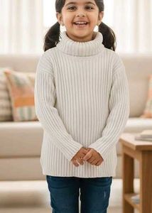 Girl's White Turtleneck Sweater