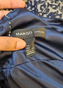 Mango Navy Blue Printed Flare Dress