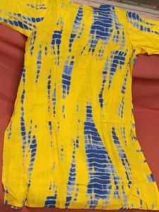 BrandNew Yellow&amp;Blue Tie-DyeKurta+GentlyUsed Bott