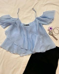 Zara Blue Ruffle Top
