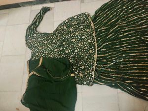 Green &amp; Gold Embellished Sharara Suit