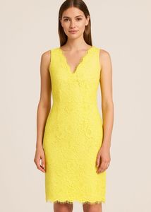Elegant Yellow Lace Midi cocktail Dress