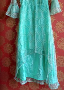 Aqua Dress with Net Overlay