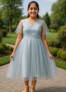 Flared Tulle Net Birthday Dress Frock Party