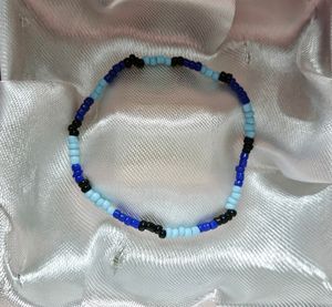 Glass Beads Bracelet Blue And Black Stretchable 💙