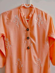 Embroidered Peach Kurta