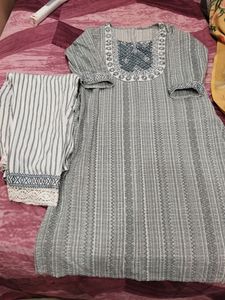 Grey White Kurti With Pant