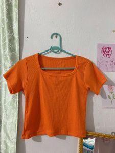 Orange Ribbed Crop Top