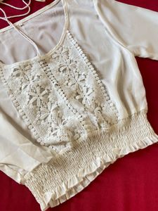 White Self Design Top