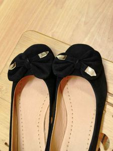 Women Black Bow Velvet Flat Comfortable Ballerinas