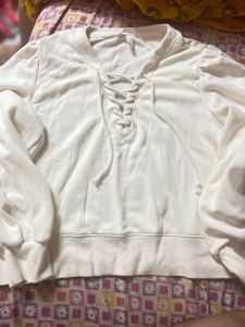 H&MCream Lace-Up Pullover Sweatshirt
