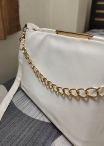 White Cream Quilted Chain Bag With Free Gift 🎁
