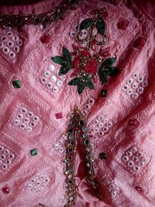 Elegant Pink Embroidered Flared Gown