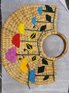 Woven Straw Cane Floral Handbag