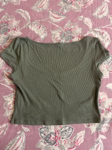 Olive Green Ribbed Crop Top