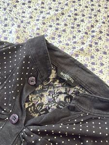 Black Top- Net in Back Side- Polka Dots