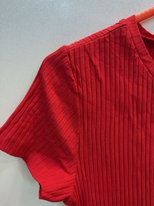 H&amp;M Red Ribbed Bodycon T-Shirt Dress