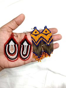 Set Of 2 Beaded Tassel Earrings - Handmade