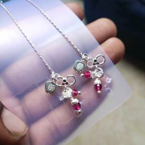 Pure Silver Pink CZ Snack 🥨 Chain ⛓️ Anklets पायल