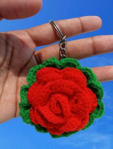 Beautiful Crochet Red Rose Keychain