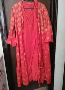 BIBA Elegant Coral Printed Tiered Kurta