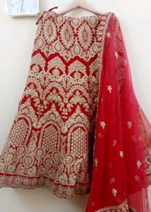 velvet Red & Gold Bridal Lehenga