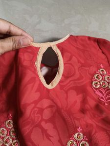Red Embroidered Kurta