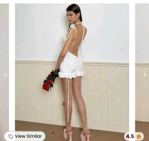White Mini Bodycon Dress With Rose 🤍