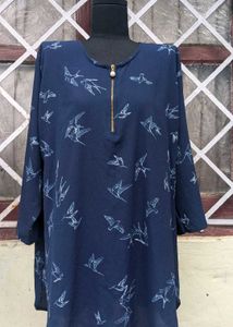 Bird Print Navy Tunic Top