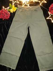 Women Olive Green Zara  High Waist Flared Jeans